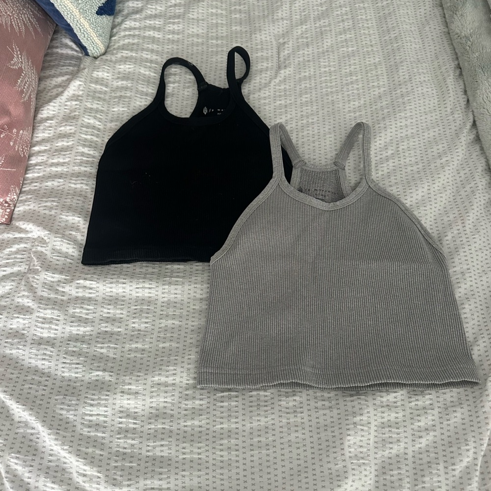 Bundle of Black and Gray Ribbed Tank Tops Free People Movement